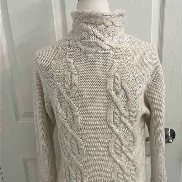 Elegant Cream Button-Up 3/4 Length Cardigan Mock Neck Collar Long Sleeves Sz S - Picture 8 of 13